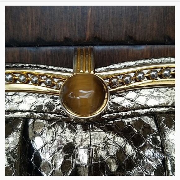 Vintage Metallic Python Effect Classic Handbags Houston Clutch - Picture 2 of 5